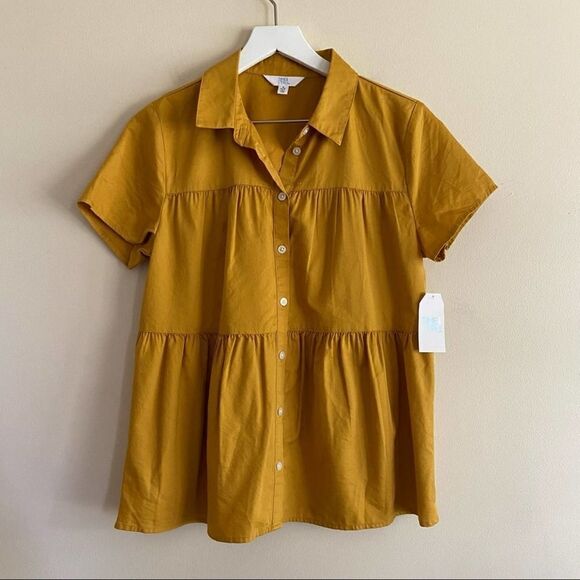 Time and Tru Tops - Time and Tru Tiered Peplum Mustard Top Small